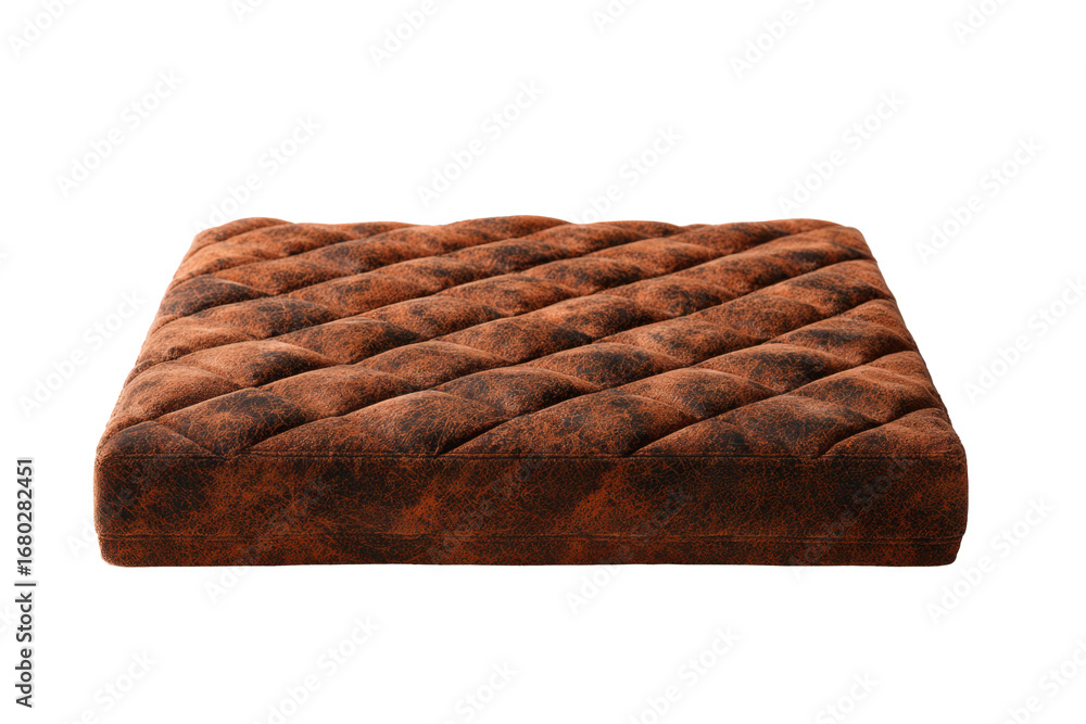 Fototapeta premium Quilted Brown Leather-Look Cushion Topper on Transparent Background