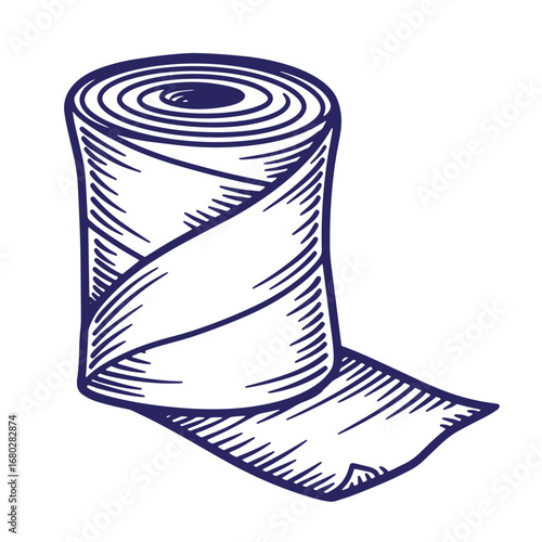 Hand drawn ink illustration of a bandage roll for first aid and medical applications