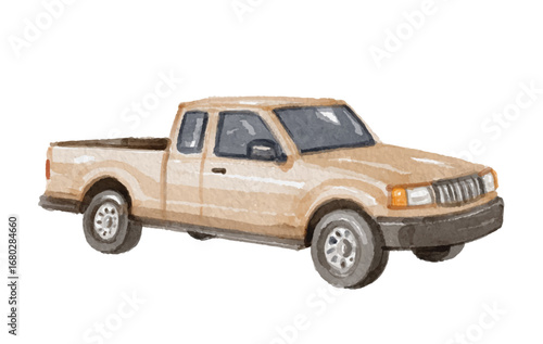 Watercolor pickup truck isolated on white background