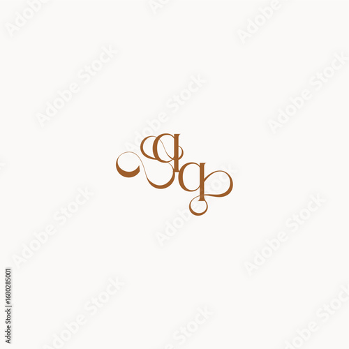 caligraphic style monogram luxury minimalist logo design QQ wedding initial concept letter