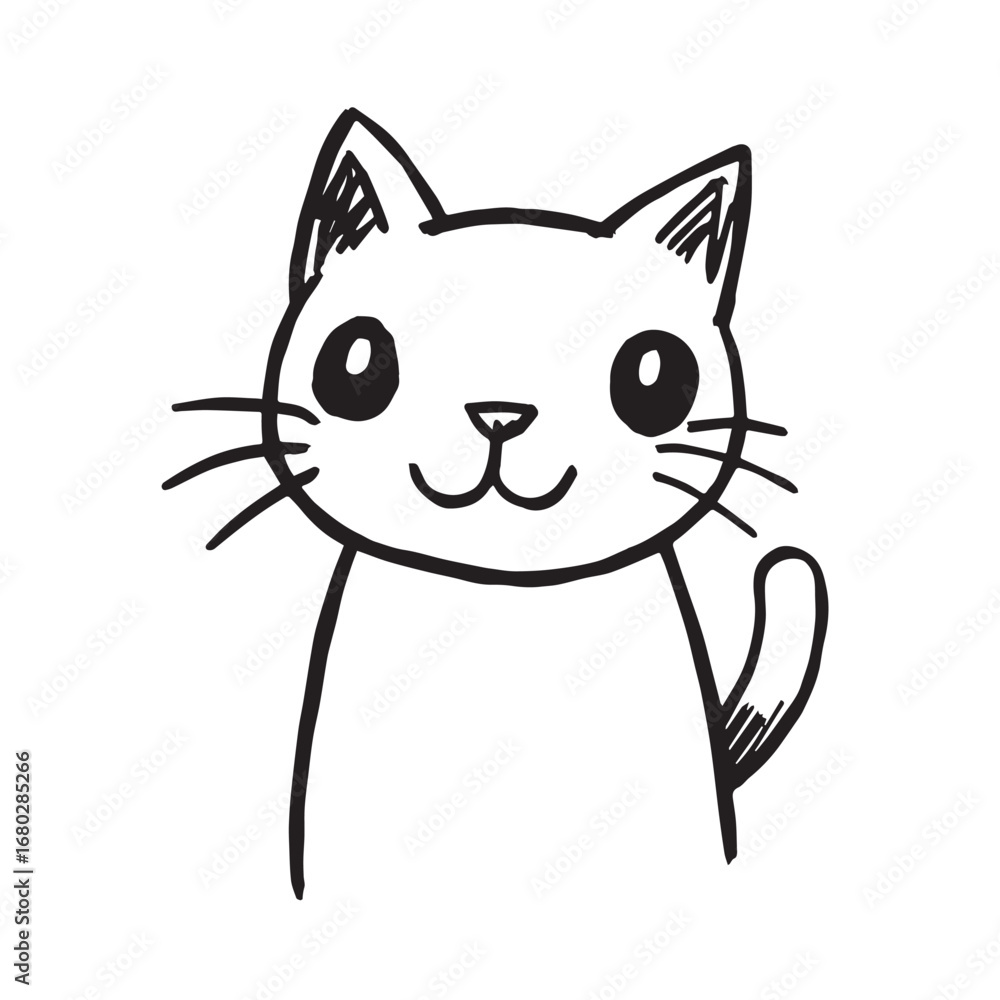 Obraz premium Cat Doodle Black and White Illustration Vector Image Cute Kitten Sketch Line Art Drawing Silhouette
