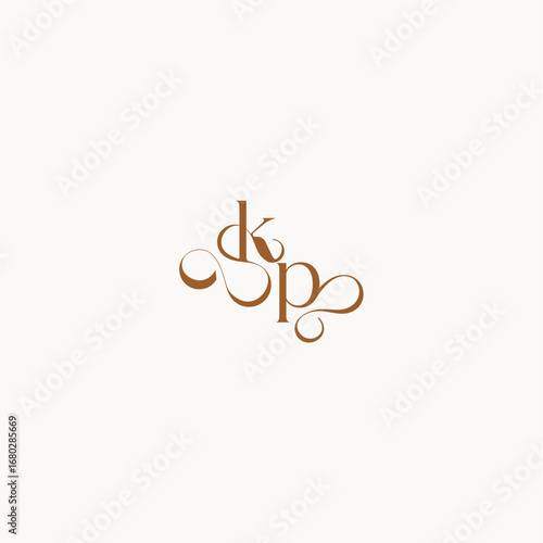 caligraphic style monogram luxury minimalist logo design PK wedding initial concept letter