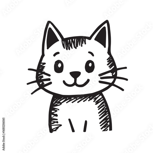 Cat Doodle Black and White Illustration Vector Image Cute Kitten Sketch Line Art Drawing Silhouette