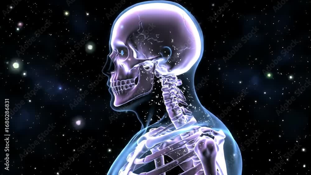 Translucent Skeleton Rotating Translucent Glowing Human Figure with Visible Skeleton on ...