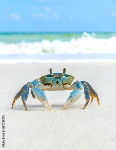 Blue Crab on White Sand Beach
