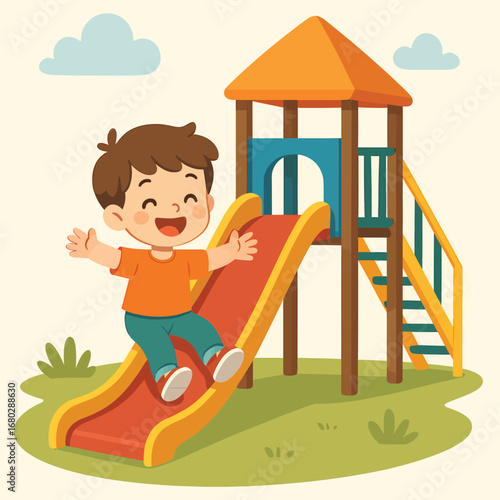 2D Vector of One Child Playing Alone in Playground