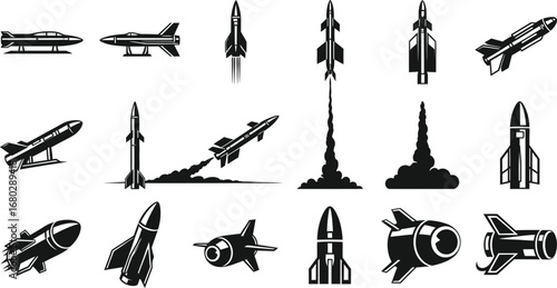 Rockets, Missiles, and Spacecraft Icons Set