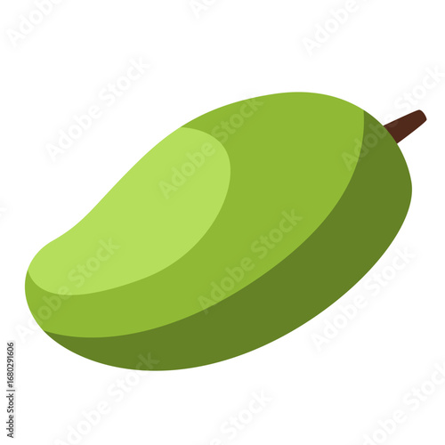 Green mango illustration, tropical exotic fruit, organic fresh food, healthy nutrition, summer harvest, sour taste, natural diet.

