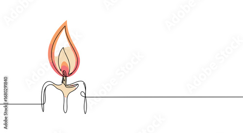 Minimalist Candlelight: A simple, continuous line drawing depicts a lit candle, its flame flickering with warmth and grace, representing hope and remembrance.