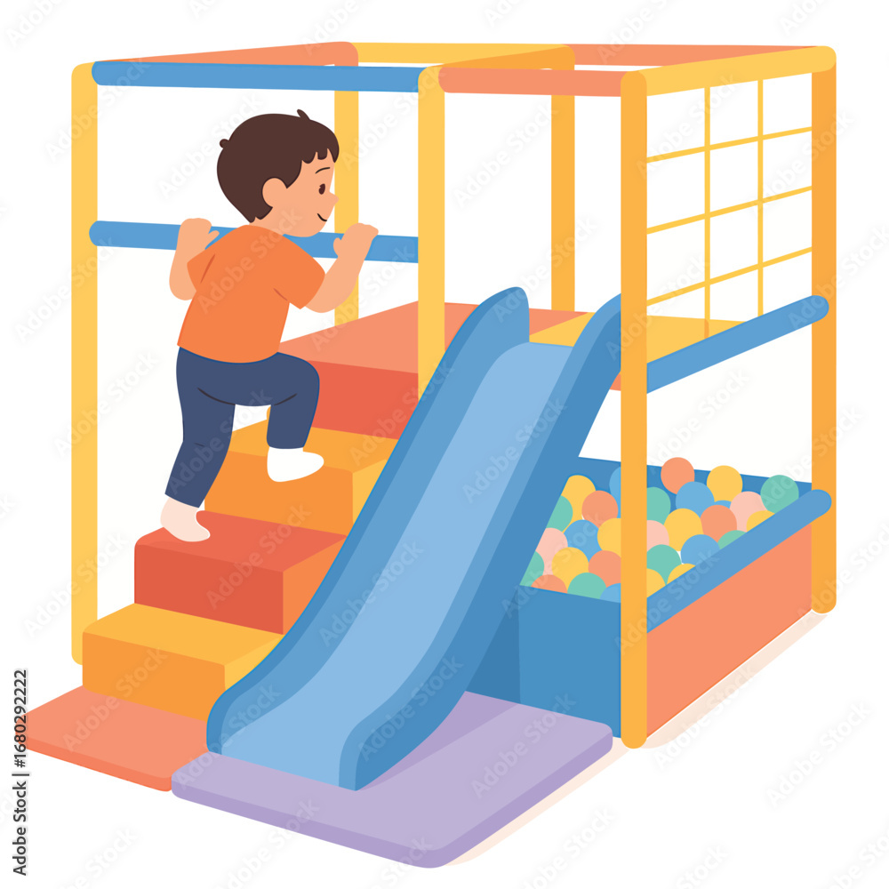 Naklejka premium Boy holding in playground, flat cartoon vector illustration