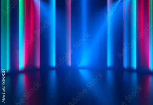 Futuristic Neon Light Room with Colorful Glowing Lines and Curved Walls
