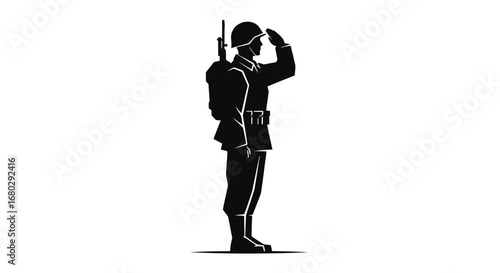 Respectful Silhouette of a Soldier Saluting, Ideal for Memorial Day, Veterans Day, or Military Appreciation Graphics and Remembrance Projects
