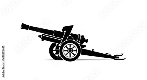 Silhouette of a Vintage Cannon Artillery Piece, Ideal for Historical Illustrations, Military Simulations, or Game Development Projects Requiring Antique Weaponry.