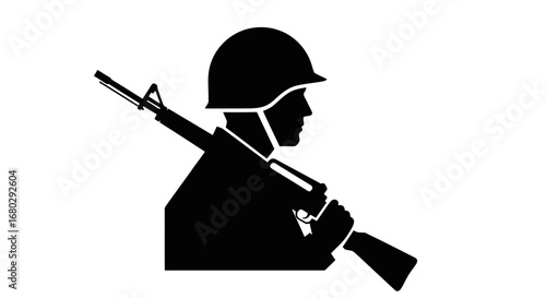 Silhouette of a Soldier with Rifle for Military Appreciation, Remembrance, and Veteran Support Campaigns in Graphic Design and Patriotic Projects