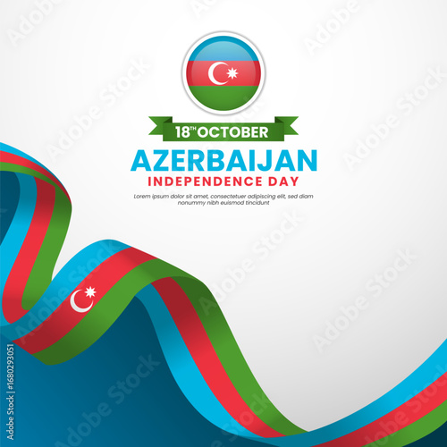 Azerbaijan flag for independence day square banner background with waving ribbon flag