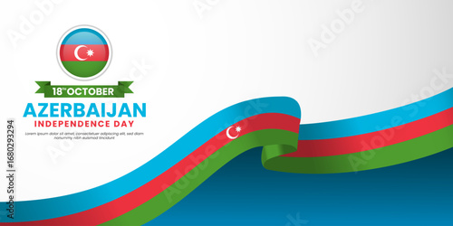 Azerbaijan flag for independence day banner background with waving ribbon flag