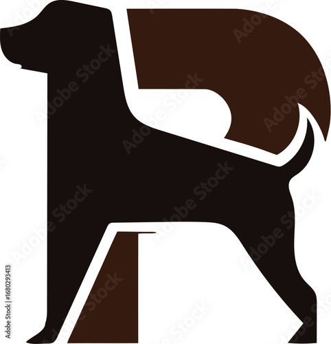 Dog letter logo stylized letter "R" editable vector illustration icon, silhouette