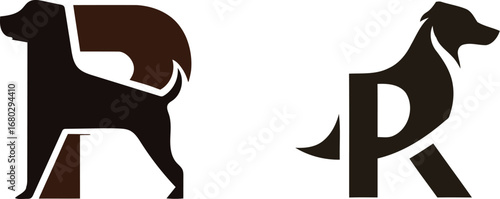 Dog letter logo stylized letter "R" editable vector illustration icosn, silhouette