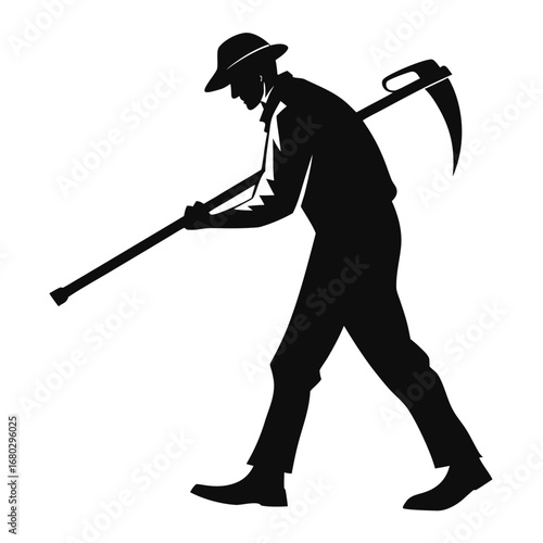 Farmer carrying hoe