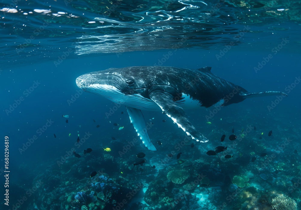 Fototapeta premium Majestic Humpback Whale Underwater Paradise Tropical Ocean Wildlife