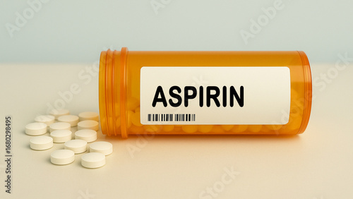 Box of ACETYLSALICYLIC ACID tablets on a hospital pharmacy table used to relieve pain and fever and support heart health an analgesic and antiplatelet.