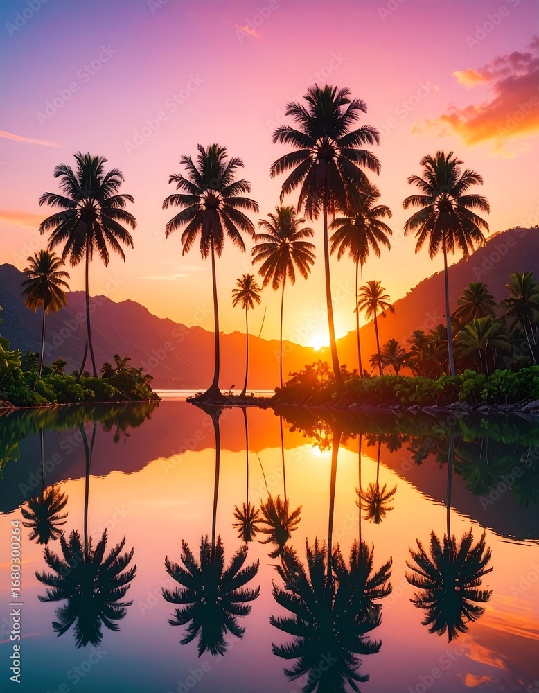 Obraz premium Tropical sunrise reflected in calm water