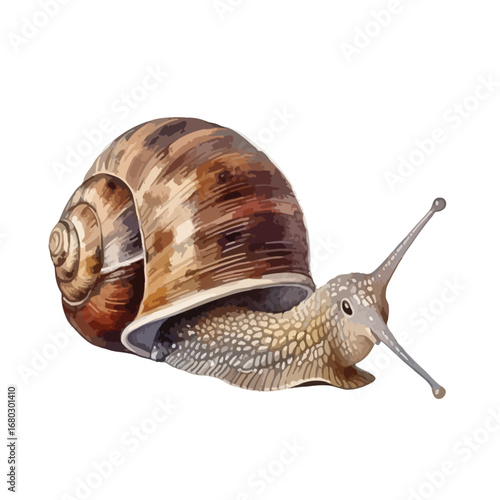 Detailed Illustration of a Brown Garden Snail with Extended Antennae