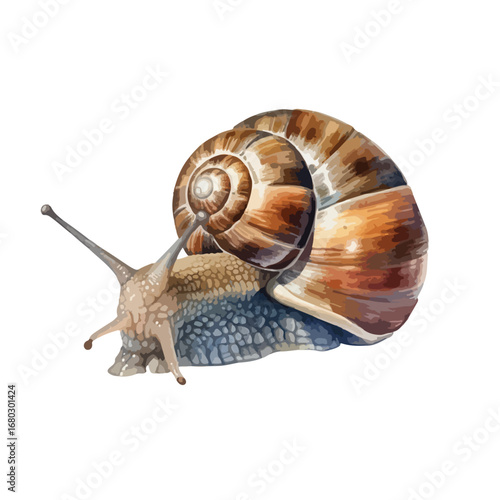 Detailed Illustration of a Brown Snail with Textured Shell and Extended Antennae (1)