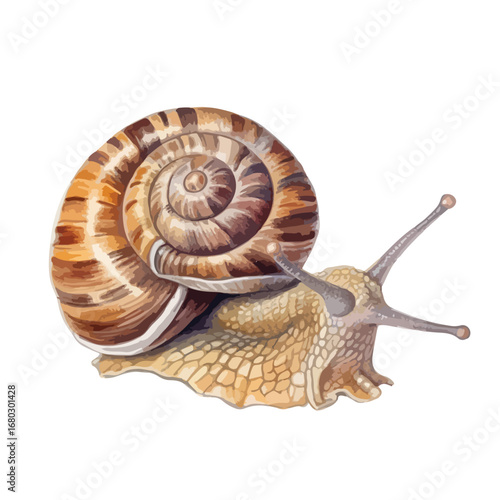 Detailed Illustration of a Brown Snail with Textured Shell and Extended Antennae