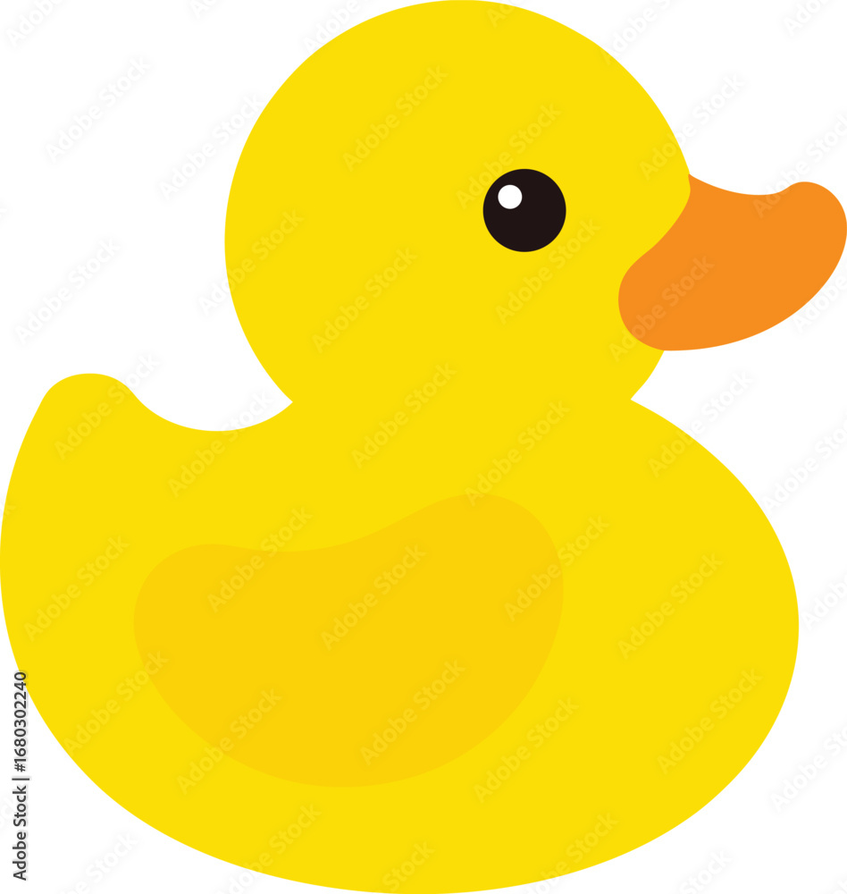 Fototapeta premium Bright yellow rubber duck toy illustration for bathtub play and fun childrens activities