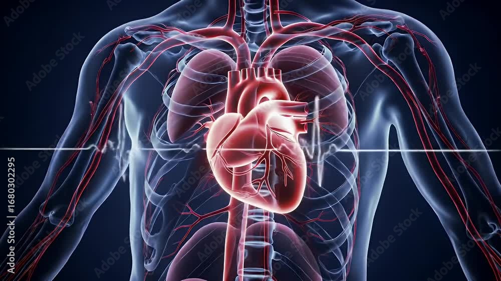 Detailed Human Cardiovascular System Animation Featuring a Luminescent ...