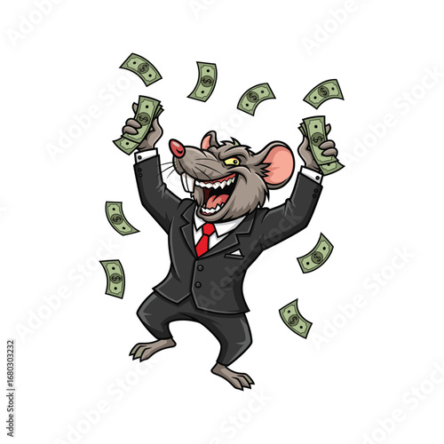 Greedy Rat holding and Throwing Money Cartoon
