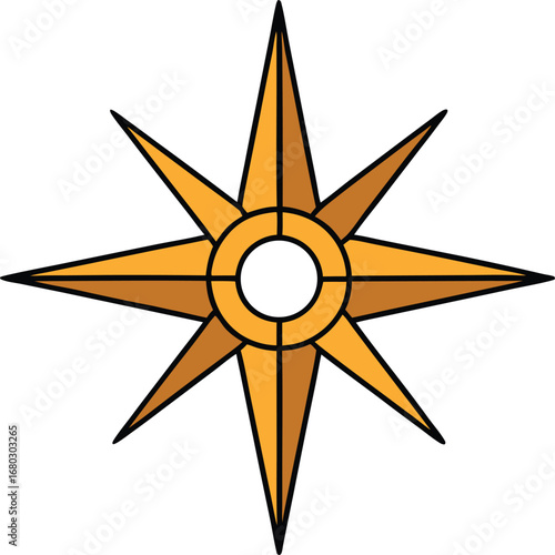 Detailed golden compass rose icon vector illustration for navigation and exploration themes