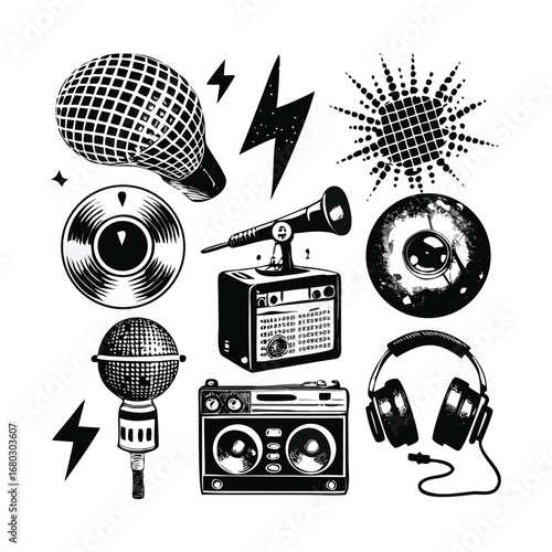 "Retro Music Vector Illustration Set | Vintage Audio & Festival Design"