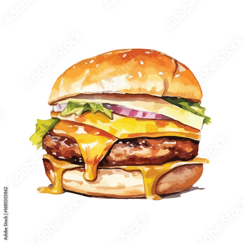 Double patty cheeseburger with dripping cheese lettuce and red onion slices