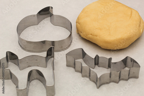 Uncooked Cookie Dough with Halloween Shaped Cookie Cutters