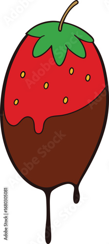 Delicious red strawberry dipped in rich chocolate vector illustration for sweet treats and desserts