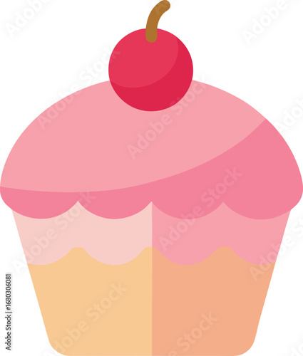 Delicious pink cupcake with cherry topping vector illustration sweet pastry dessert food icon
