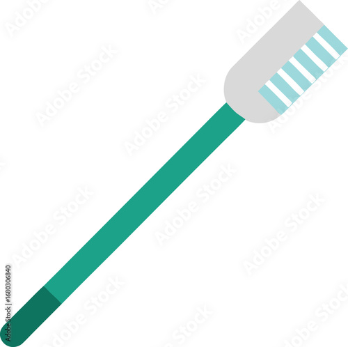 Clean dental hygiene tool vector graphic of a white toothbrush with teal grip and bristles