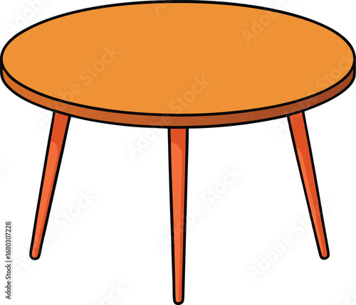 Round wooden table with sturdy legs isolated vector graphic design for furniture and home decor