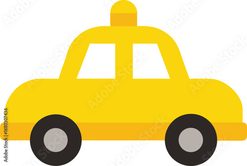 Bright yellow toy taxi cab vector illustration for urban transport and city travel concepts