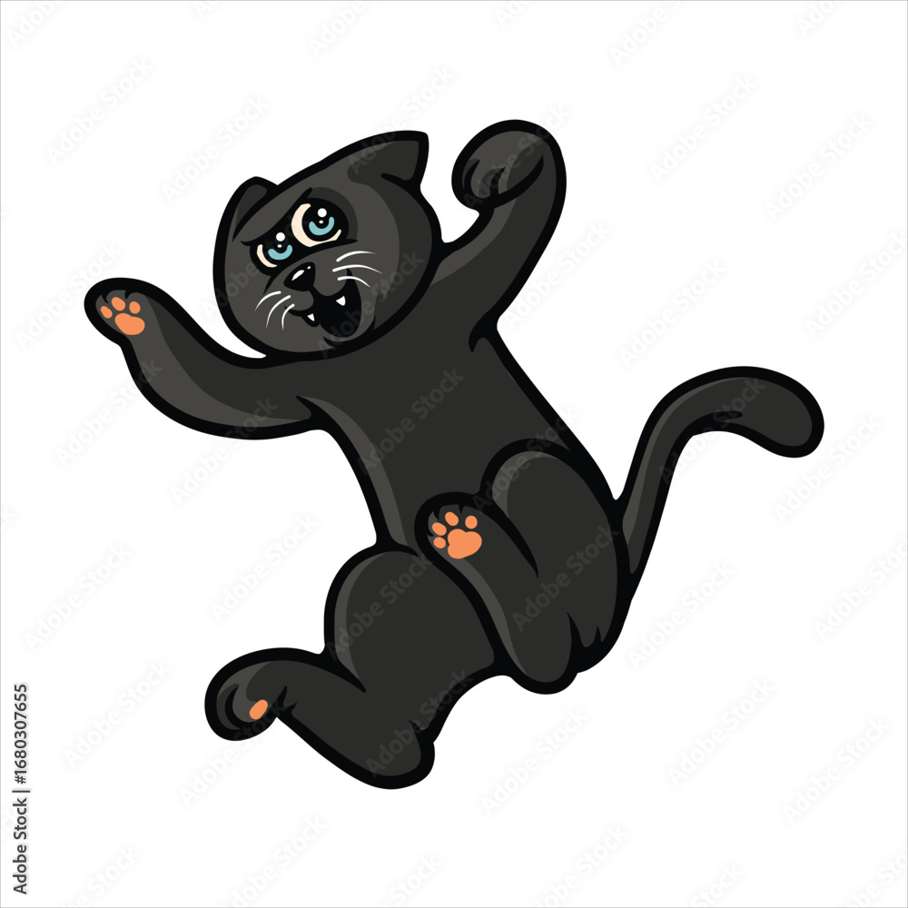 Obraz premium Jumping black cat cartoon vector illustration