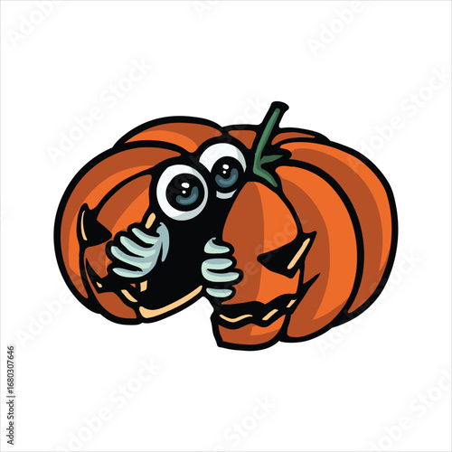 Eyeballs coming out from a pumpkin cartoon vector illustration
