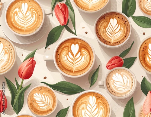 Latte Art and Tulips Pattern
