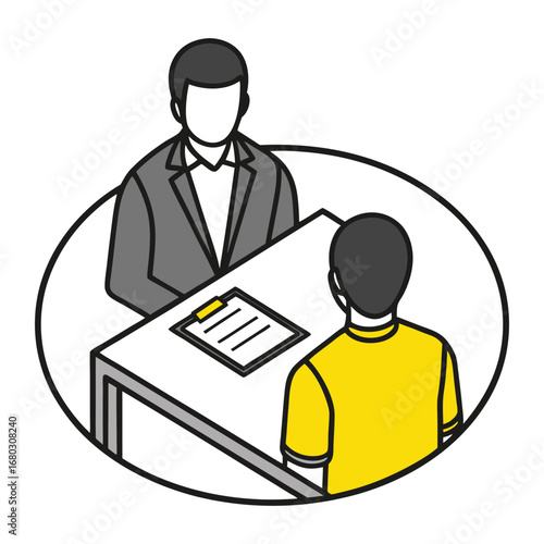 Recruitment Interview or Business Meeting: Two Men at a Table, Discussing a Document