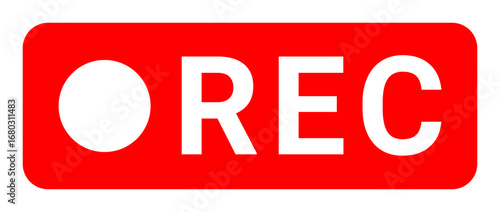 Flat vector REC label with white indicator dot on a solid red rounded rectangle for video, streaming, and camera interfaces.