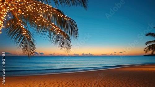 Wallpaper Mural Palm tree wrapped in lights at tropical beach Torontodigital.ca