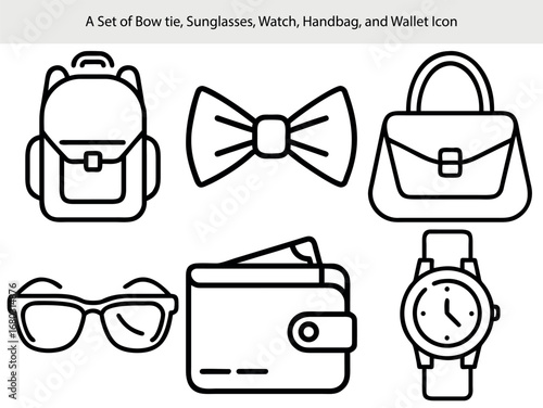 Fashion accessories icons including backpack handbag bow tie sunglasses wallet and watch vector