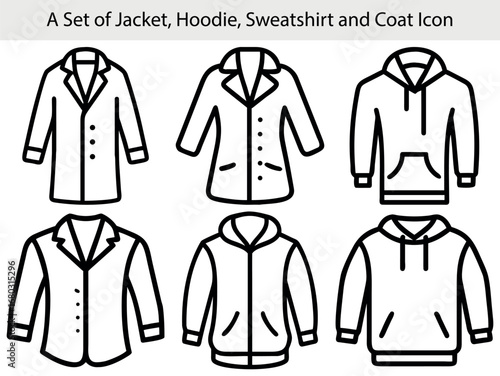 Outerwear icons jacket hoodie sweatshirt coat vector