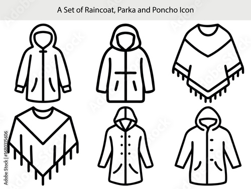 Raincoat parka poncho outerwear clothing collection vector